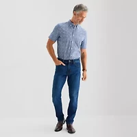 St. John's Bay Stretch Poplin Mens Short Sleeve Classic Fit Button-Down Shirt