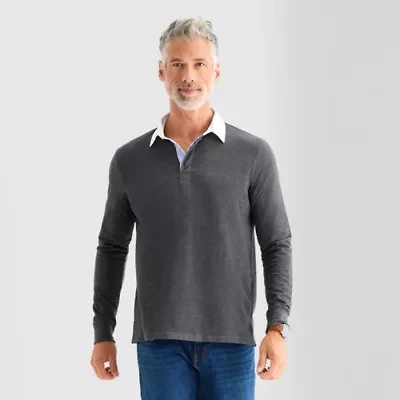 St. John's Bay French Terry Rugby Mens Classic Fit Long Sleeve Polo Shirt
