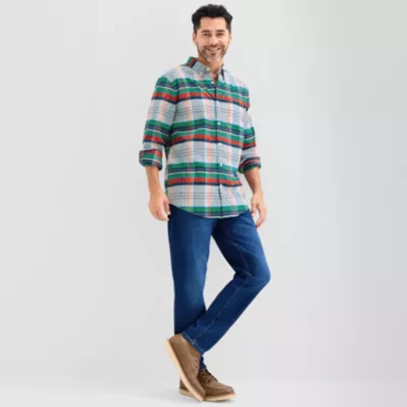 St. John's Bay Washed Oxford Mens Long Sleeve Classic Fit Stretch Fabric Button-Down Shirt