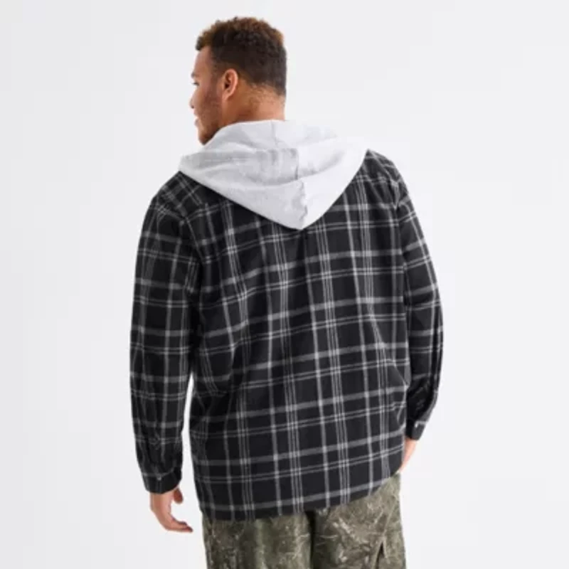 Arizona Mens Hooded Long Sleeve Regular Fit Big and Tall Flannel Shirt
