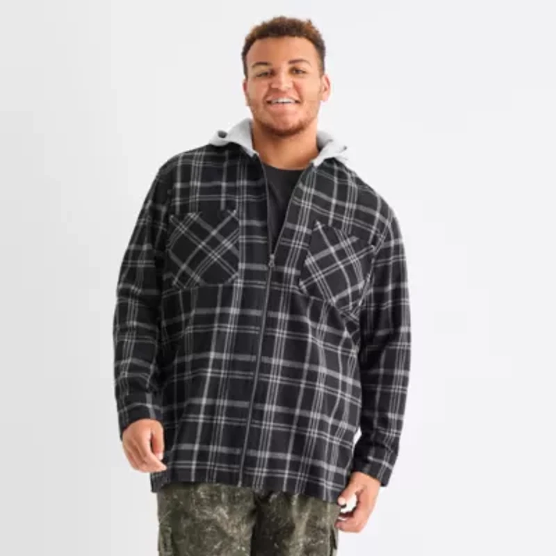 Arizona Mens Hooded Long Sleeve Regular Fit Big and Tall Flannel Shirt