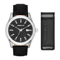 Claiborne® Mens Round Black Leather Strap Watch and Money Clip Box Set