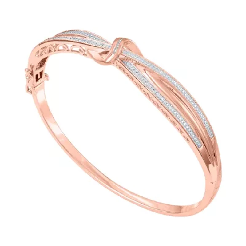 1/10 CT. T.W. Diamond Crossover Bangle Bracelet Sterling Silver or 14K Gold Over
