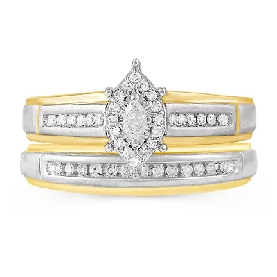 Womens 1/4 CT. T.W. Natural Diamond 10K Gold Marquise Side Stone Halo Bridal Set