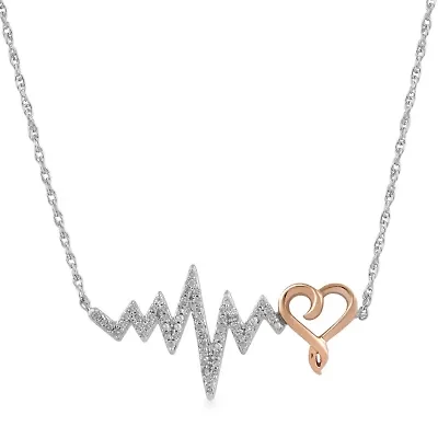 Hallmark Diamonds Heartbeat Womens 1/7 CT. T.W. Natural White Diamond 14K Rose Gold Over Silver Heart 18 Inch Pendant Necklace