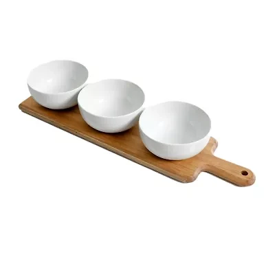 Gibson Tidbit On Wood 4-pc. Stoneware Dipping Bowl