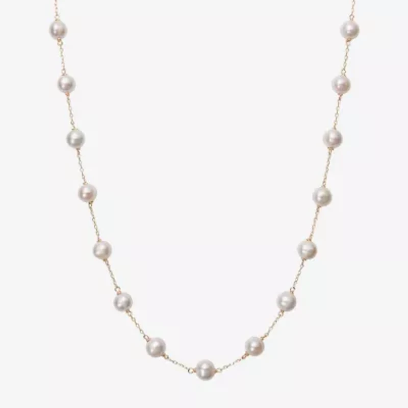 Womens Cultured Freshwater Pearl 10K Yellow Gold Strand Necklace