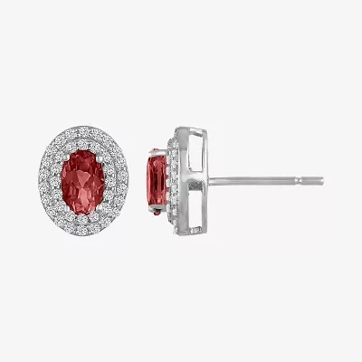 Gemstone & Lab-Created White Sapphire Sterling Silver Oval Double Halo Stud Earrings