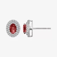 Gemstone & Lab-Created White Sapphire Sterling Silver Oval Double Halo Stud Earrings