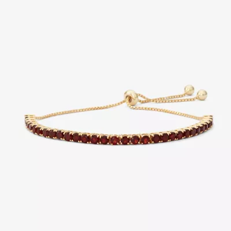 Womens Genuine Red Garnet 14K Gold Over Silver Bolo Bracelet