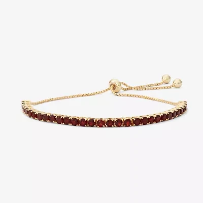 Womens Genuine Red Garnet 14K Gold Over Silver Bolo Bracelet