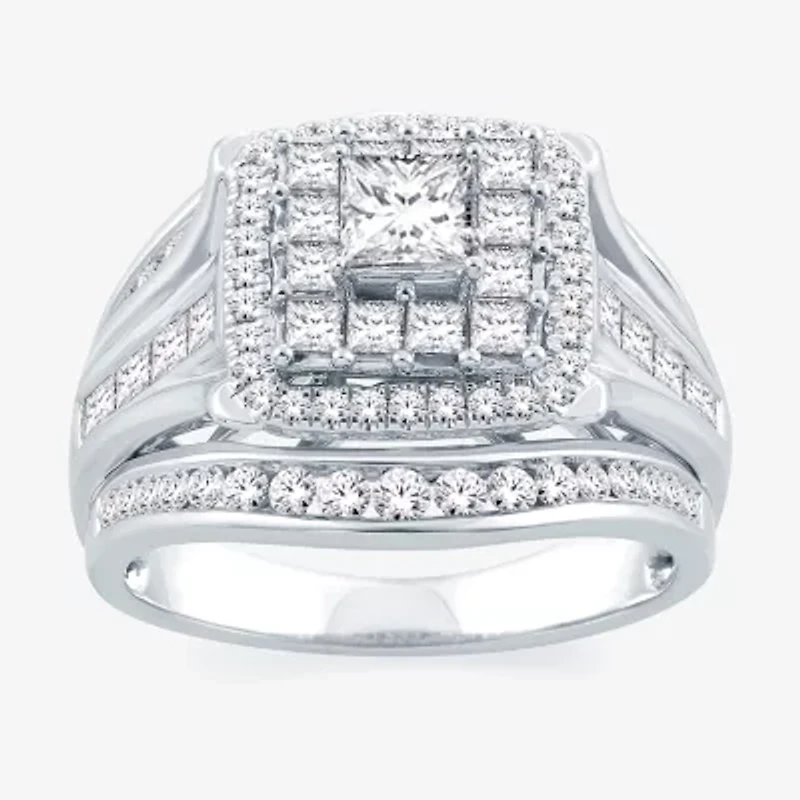 Signature By Modern Bride Womens 2 CT. T.W. Natural White Diamond 14K Gold Cushion Bridal Set