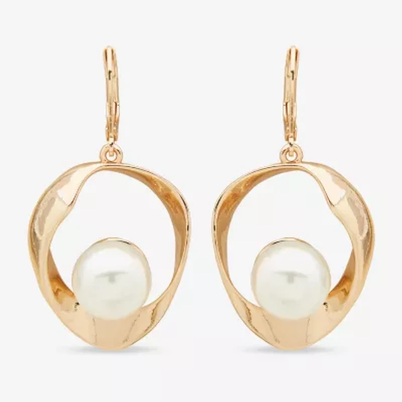 Worthington Gold Tone Womens Simulated Pearl Drop Earrings