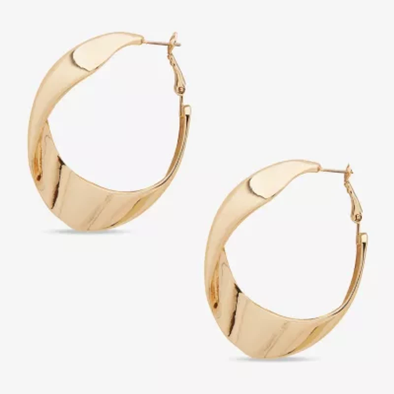 Worthington Gold Tone Wavy Womens 55.9mm Hoop Earrings