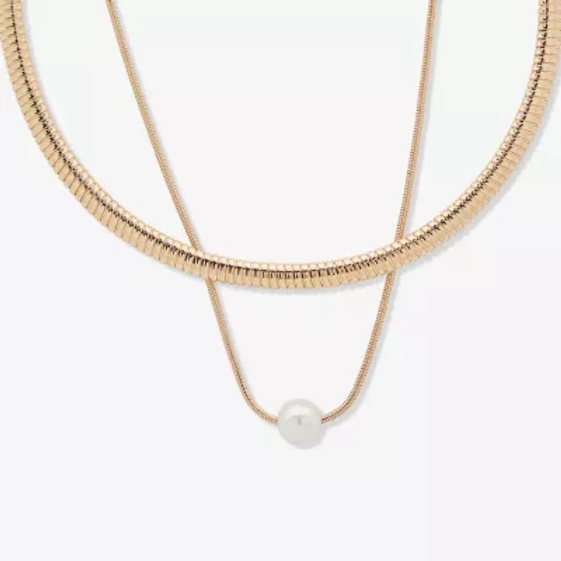 Worthington Gold Tone Link Womens Simulated Pearl 16 Inch Pendant Necklace