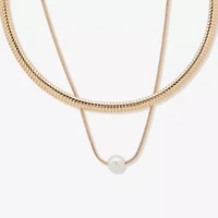Worthington Gold Tone Link Womens Simulated Pearl 16 Inch Pendant Necklace