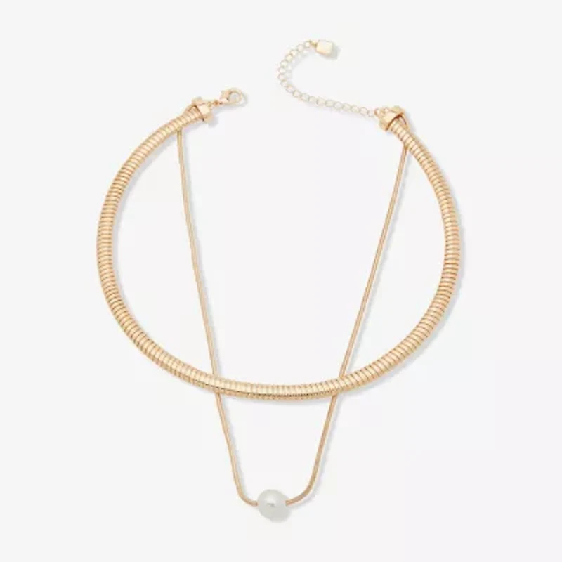 Worthington Gold Tone Link Womens Simulated Pearl 16 Inch Pendant Necklace