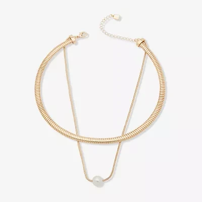 Worthington Gold Tone Link Womens Simulated Pearl 16 Inch Pendant Necklace
