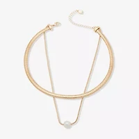 Worthington Gold Tone Link Womens Simulated Pearl 16 Inch Pendant Necklace