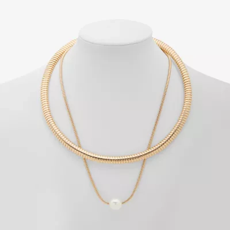 Worthington Gold Tone Link Womens Simulated Pearl 16 Inch Pendant Necklace