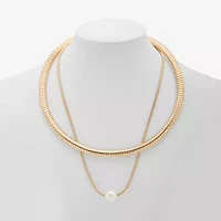 Worthington Gold Tone Link Womens Simulated Pearl 16 Inch Pendant Necklace