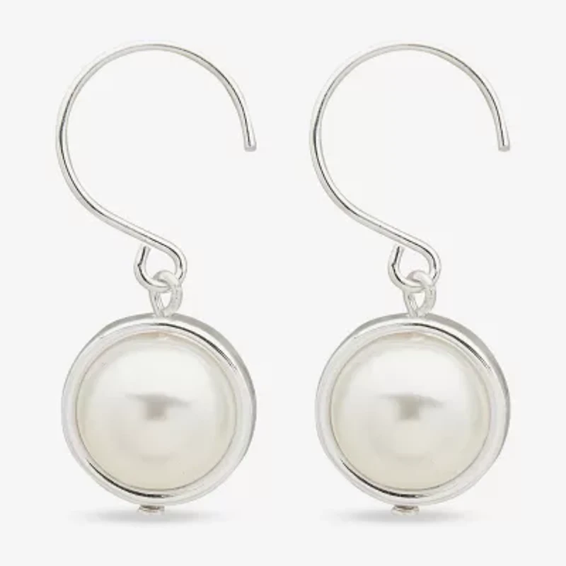 Worthington Silver Tone Womens Simulated Pearl Drop Earrings