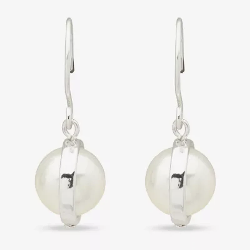 Worthington Silver Tone Womens Simulated Pearl Drop Earrings