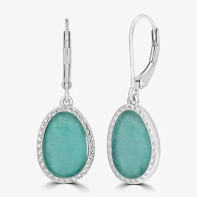 Silver Treasures Genuine Stone Womens Green Amazonite Sterling Silver Oval Drop Earrings