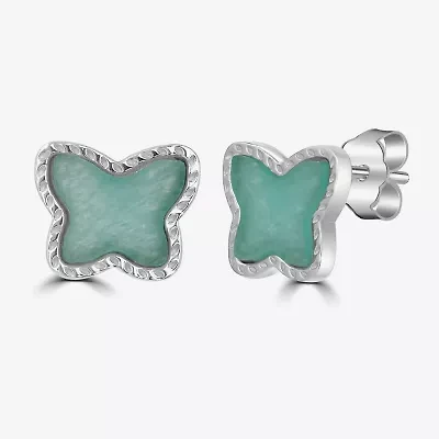 Silver Treasures Genuine Stone Green Amazonite Sterling Silver 10.4mm Butterfly Stud Earrings