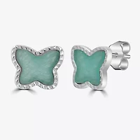 Silver Treasures Genuine Stone Green Amazonite Sterling Silver 10.4mm Butterfly Stud Earrings