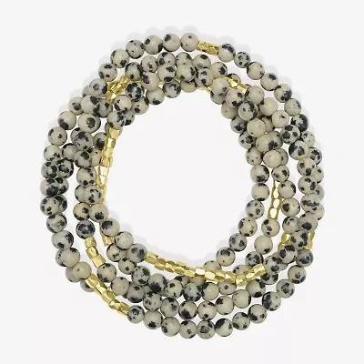 Silver Reflections Convertible Genuine Stone Beaded Necklace Womens Black 14K Gold Over Brass Wrap Bracelet