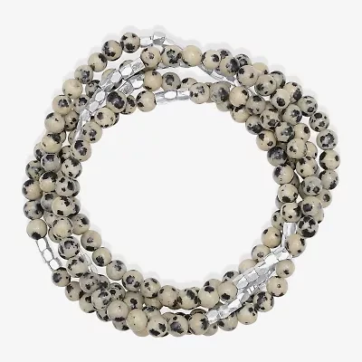 Silver Reflections Convertible Genuine Stone Beaded Necklace Womens Black Pure Over Brass Wrap Bracelet