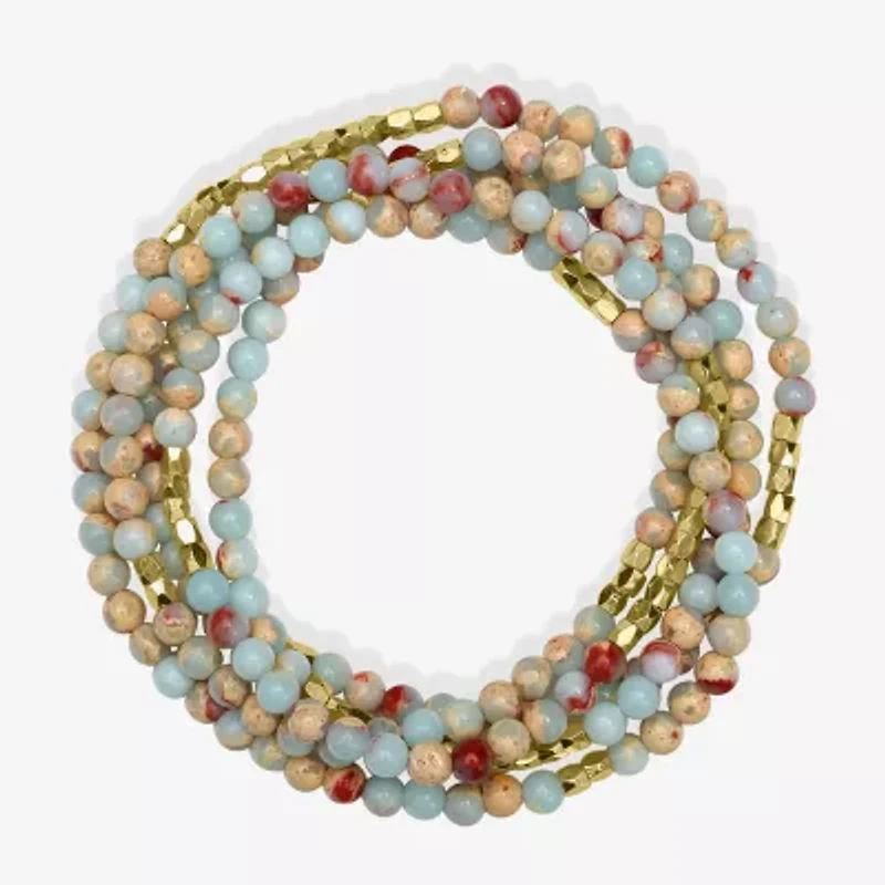 Silver Reflections Convertible Genuine Stone Beaded Necklace Womens Black 14K Gold Over Brass Wrap Bracelet