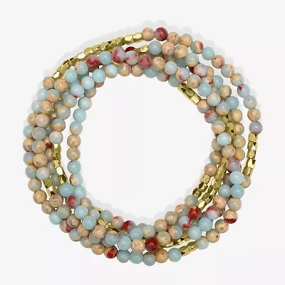 Silver Reflections Convertible Genuine Stone Beaded Necklace Womens Black 14K Gold Over Brass Wrap Bracelet