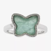 Silver Treasures Genuine Stone Womens Green Amazonite Sterling Butterfly Delicate Band