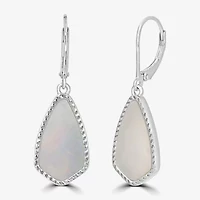 Silver Treasures Genuine Stone Womens White Mother Of Pearl Sterling Silver Drop Earrings
