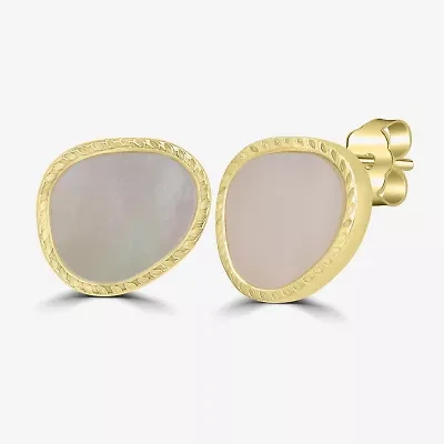 Silver Treasures Genuine Stone White Mother Of Pearl 14K Gold Over Silver 14mm Oval Stud Earrings