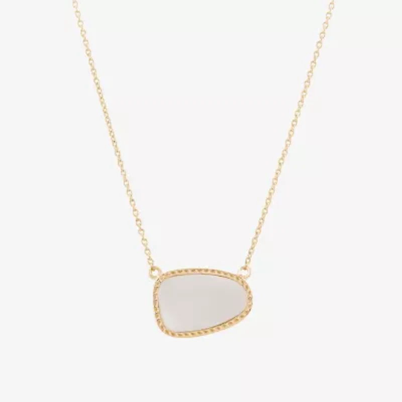Silver Treasures Genuine Stone Womens White Mother Of Pearl 14K Gold Over Silver 18 Inch Pendant Necklace