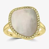 Silver Treasures Genuine Stone Womens White Mother Of Pearl 14K Gold Over Cocktail Ring