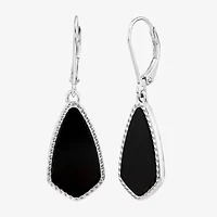 Silver Treasures Genuine Stone Womens Black Onyx Sterling Silver Drop Earrings