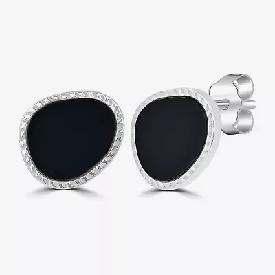 Silver Treasures Genuine Stone Black Onyx Sterling Silver 12mm Oval Stud Earrings