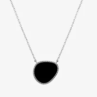 Silver Treasures Genuine Stone Womens Black Onyx Sterling Silver 18 Inch Pendant Necklace