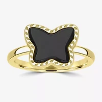 Silver Treasures Genuine Stone Womens Black Onyx 14K Gold Over Butterfly Delicate Band