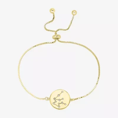 Sparkle Allure Zodiac Coin Womens Crystal 14K Gold Over Brass Round Bolo Bracelet