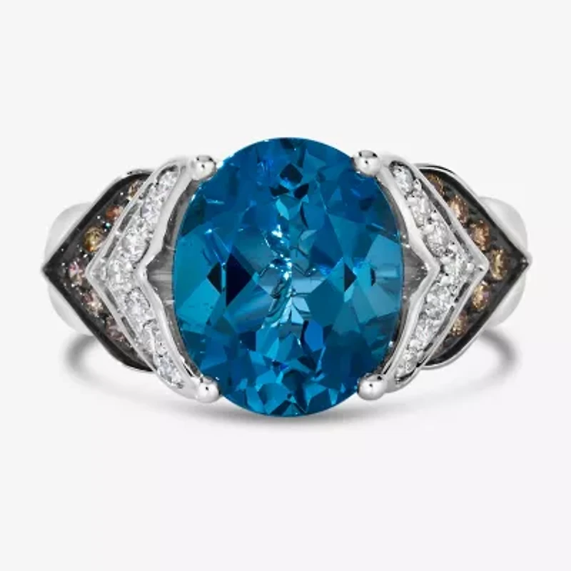Le Vian® Grand Sample Sale™ Ring featuring CT. Deep Sea Blue Topaz™ 1/5 Chocolate Diamonds® 1/ Nude Diamonds™ set 14K Vanilla Gold