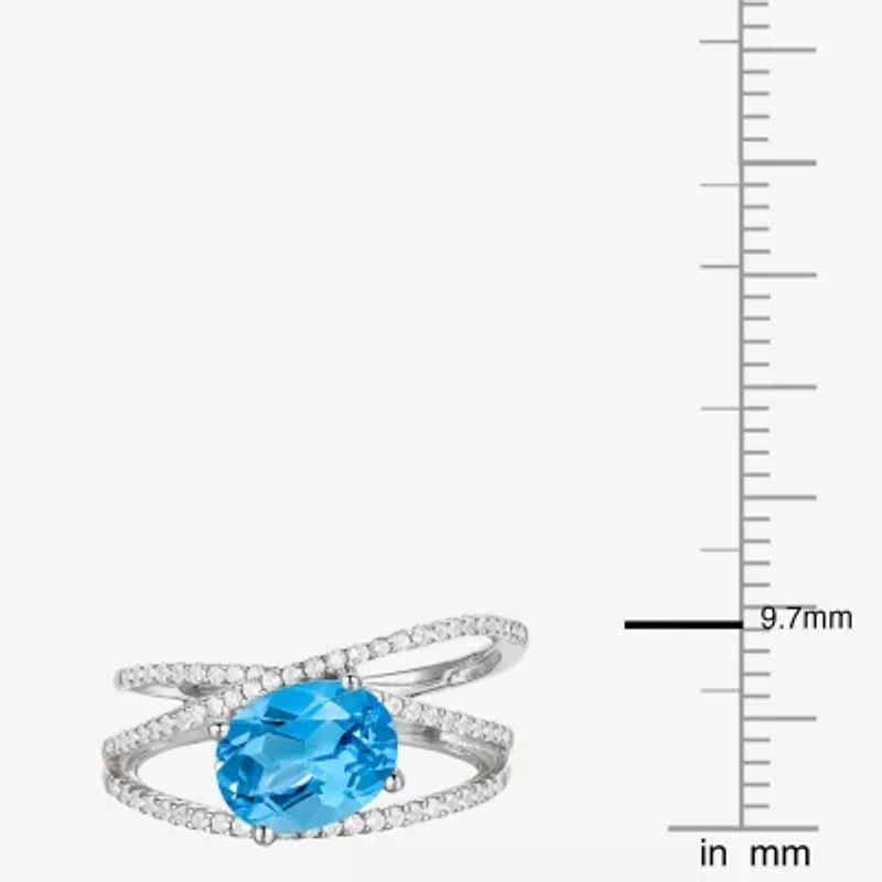 Womens Gemstone Sterling Silver Crossover Side Stone Cocktail Ring