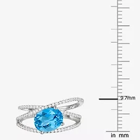 Womens Gemstone Sterling Silver Crossover Side Stone Cocktail Ring