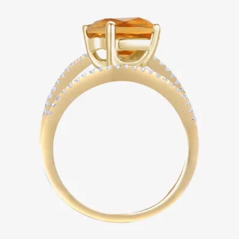 Womens Gemstone Sterling Silver Crossover Side Stone Cocktail Ring