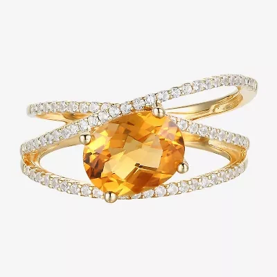 Womens Gemstone Sterling Silver Crossover Side Stone Cocktail Ring