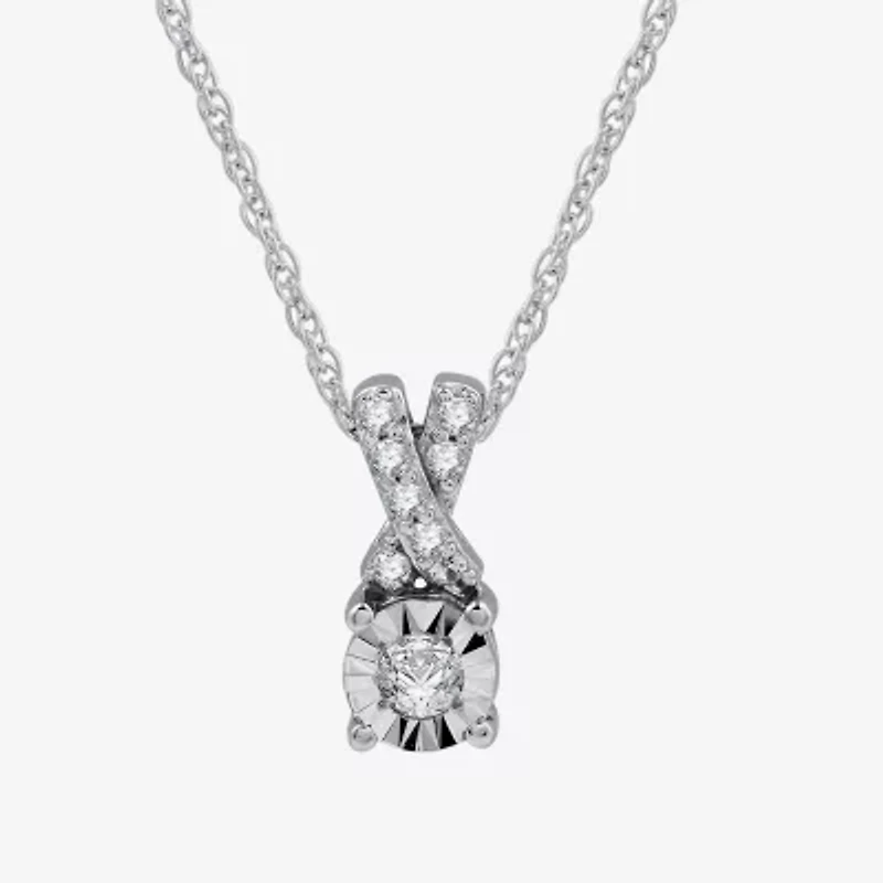 Womens 1/10 CT. T.W. Lab Grown White Diamond Sterling Silver Round 18 Inch Pendant Necklace